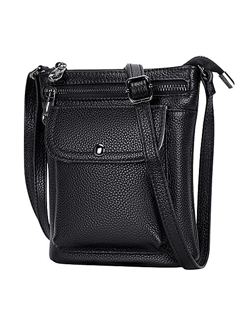 OVER EARTH Genuine Leather Handbags for Women Small Crossbody Bag Cell Phone Purse with Multi Pockets