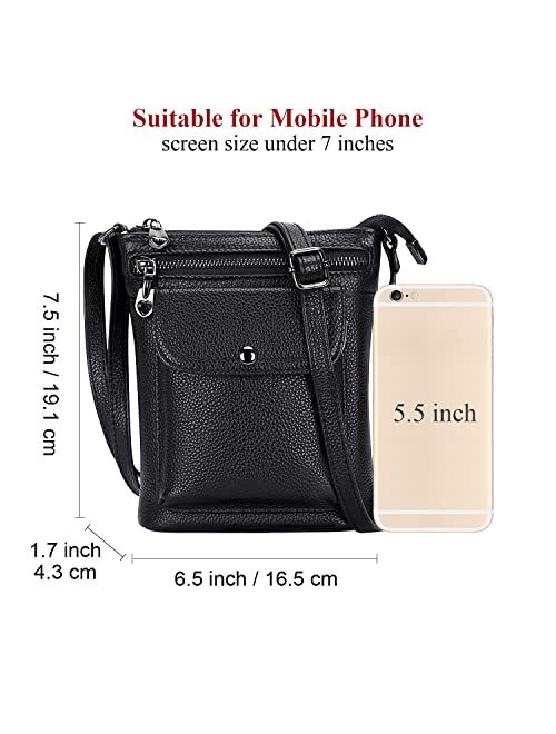 OVER EARTH Genuine Leather Handbags for Women Small Crossbody Bag Cell Phone Purse with Multi Pockets