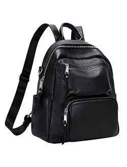 Genuine Leather Backpack Purse for Women Fashion Leather Rucksack Purse(O605E Black)
