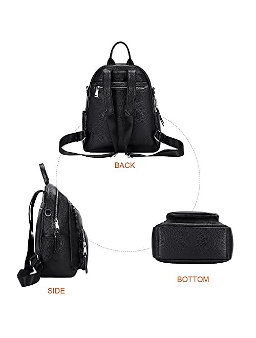 OVER EARTH Genuine Leather Backpack Purse for Women Fashion Leather Rucksack Purse(O605E Black)