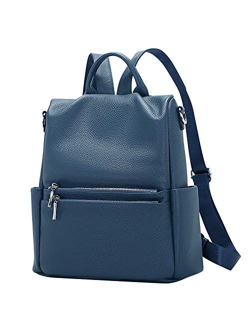 OVER EARTH Soft Leather Antitheft Backpack Purse for Women Ladies Rucksack Shoulder Bag Medium(O143E Linen Blue)