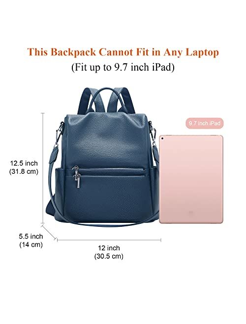 OVER EARTH Soft Leather Antitheft Backpack Purse for Women Ladies Rucksack Shoulder Bag Medium(O143E Linen Blue)
