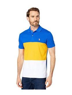 mens Short Sleeve Uspa Color-block Slim Fit Knit Shirt