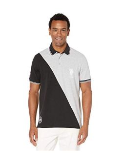 Men's Diagonal Color Block Pique Polo Shirt