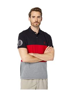 mens Short Sleeve Uspa Color-block Slim Fit Knit Shirt