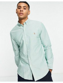 icon logo slim fit oxford shirt button down in green