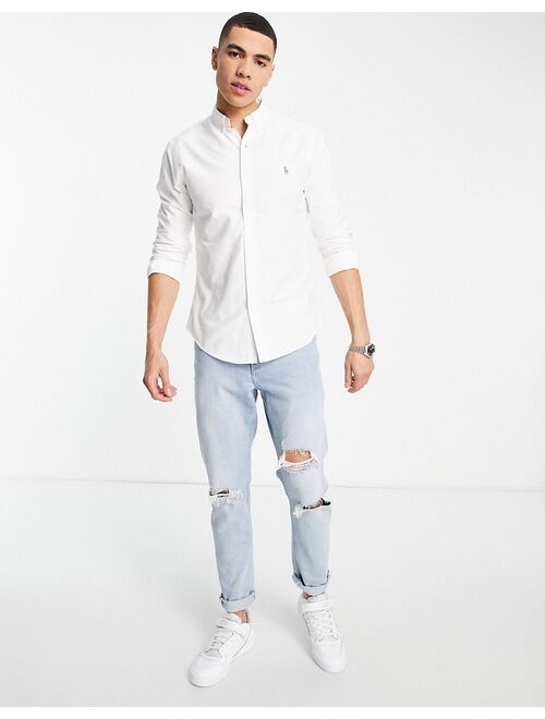 Polo Ralph Lauren player logo slim fit oxford shirt in white