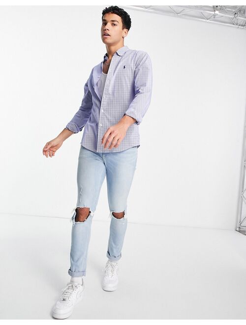 Polo Ralph Lauren player logo slim fit stripe poplin shirt in blue/white