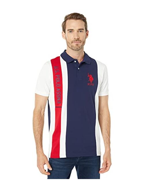 U.S. Polo Assn. mens Short Sleeve Big Pony Vertical Color-block Polo Shirt