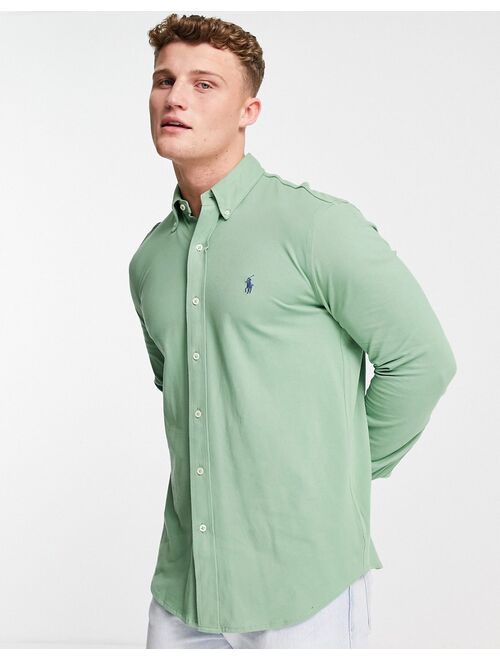 Polo Ralph Lauren player logo slim fit pique shirt in green