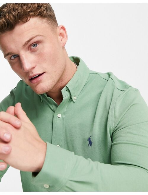 Polo Ralph Lauren player logo slim fit pique shirt in green