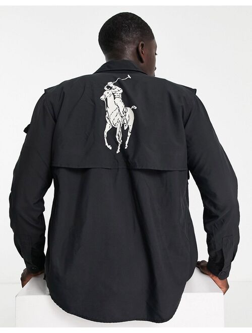 Polo Ralph Lauren x ASOS exclusive collab ripstop overshirt in black with back print pony logo