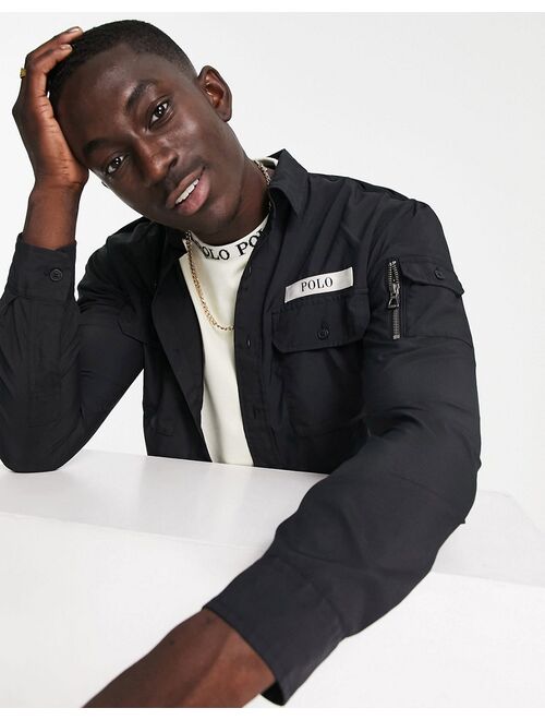 Polo Ralph Lauren x ASOS exclusive collab ripstop overshirt in black with back print pony logo