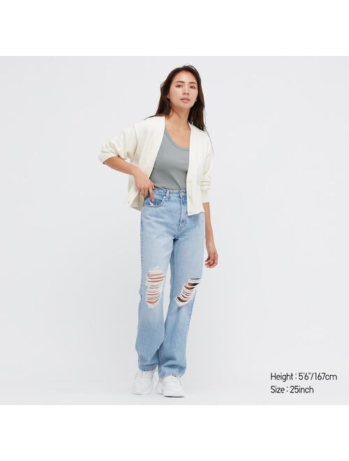 UNIQLO WOMEN DISTRESSED STRAIGHT HIGH-RISE JEANS