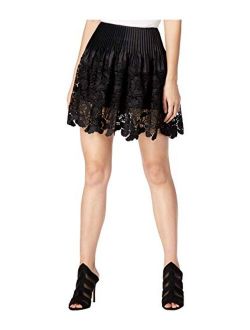 Womens Joan Pleated Crochet-Lace Mini Skirt Black M