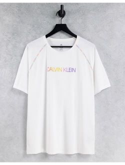 Performance Pride capsule rainbow logo and arm seams t-shirt in bright white