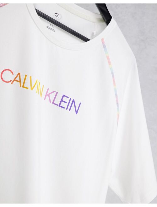 Calvin Klein Performance Pride capsule rainbow logo and arm seams t-shirt in bright white