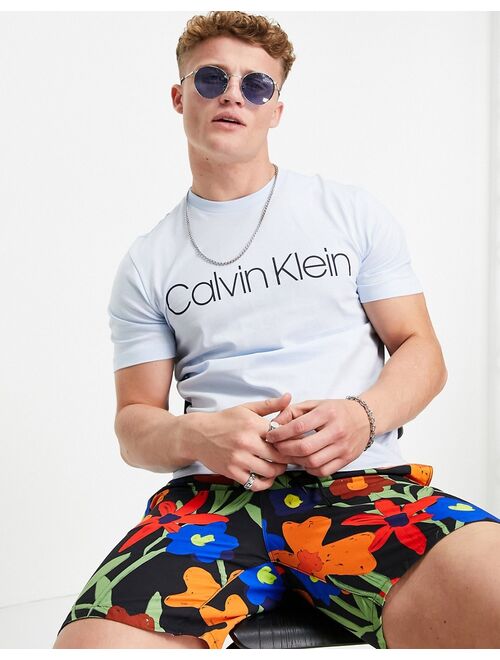 Calvin Klein large front logo T-shirt in kingly blue