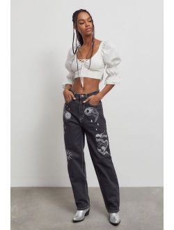 High-Waisted Baggy Jean — Embroidered