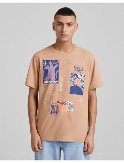 embossed printed t-shirt in camel