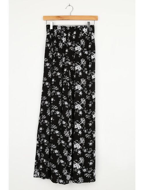 Lulus Loves the Sun Black Floral Print Wide-Leg Pants