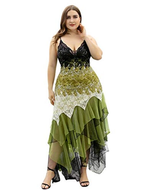 Ever-Pretty Women's Sleeveless Tea Length A-line Dress Lace Plus Size Cocktail Dress 6212B-PZ