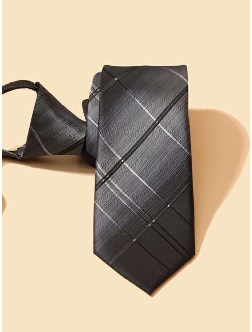 Shein Men Plaid Print Solid Polyester Tie