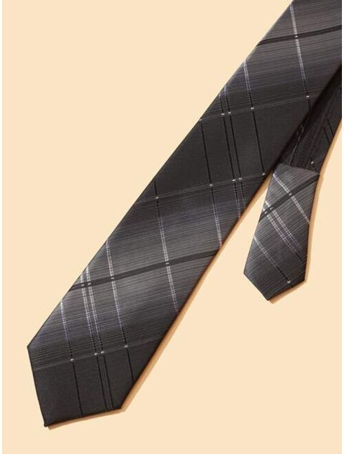 Shein Men Plaid Print Solid Polyester Tie