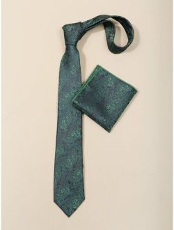 Men Paisley Print Neck Tie & Handkerchief