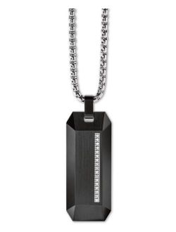 Men's Diamond Accent Beveled Dog Tag Pendant Necklace in Stainless Steel, 26"   2" Extender