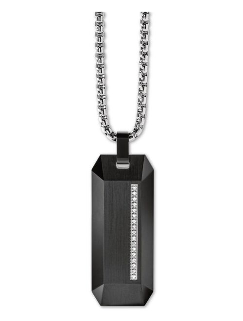 Bulova Men's Diamond Accent Beveled Dog Tag Pendant Necklace in Stainless Steel, 26" + 2" Extender