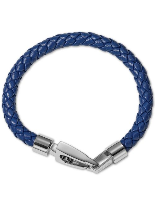 Bulova Men's Blue Braided Leather Bracelet in Stainless Steel