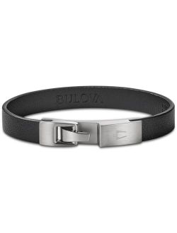 Men's Leather Bracelet in Stainless Steel