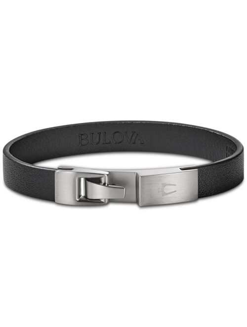 Bulova Men's Leather Bracelet in Stainless Steel