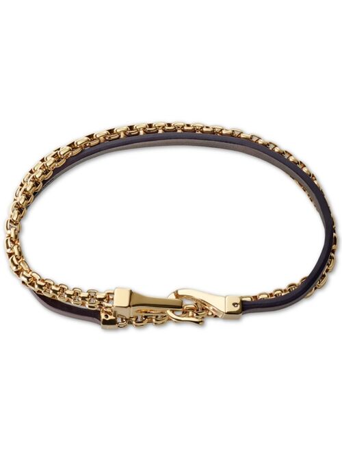 Bulova Men's Double-Chain & Leather Wrap Bracelet in Gold-Tone Stainless Steel