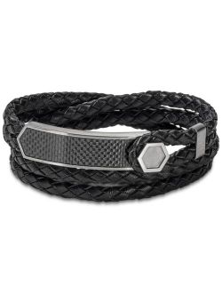 Men's Braided Leather Wrap Bracelet in Stainless Steel