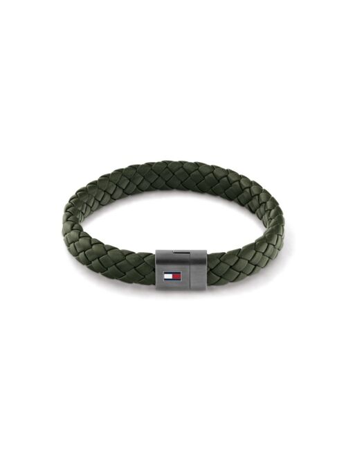 Tommy Hilfiger Men's Green Leather Braided Bracelet