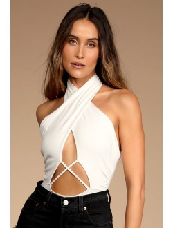 Mega Flirt Black Cross-Front Cutout Halter Bodysuit