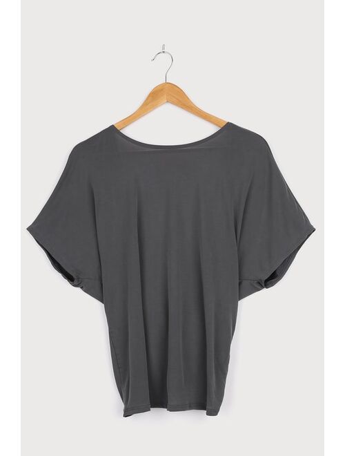 Lulus Be My Muse Charcoal Grey Twist Back Tee