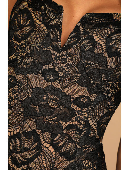 Lulus Flirty Touch Black Lace-Up Lace Bodysuit