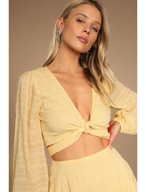 Lulus Sunny Sensation Light Yellow Long Sleeve Cropped Wrap Top
