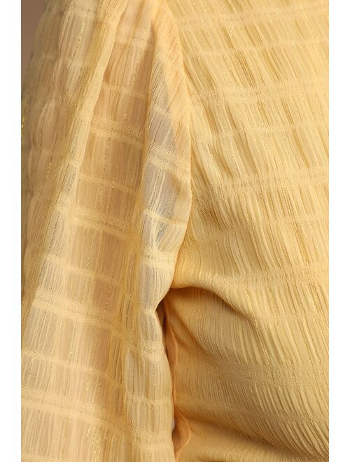 Lulus Sunny Sensation Light Yellow Long Sleeve Cropped Wrap Top