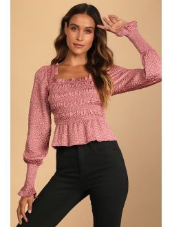 Fall For Me Mauve Pink Smocked Square Neck Long Sleeve Top