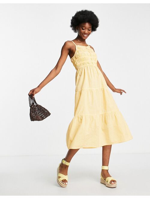 Influence cami strap tiered midi dress in yellow gingham