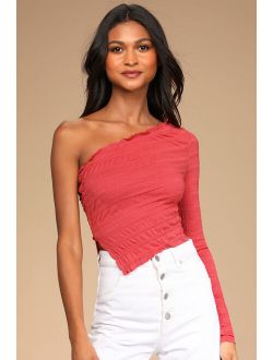 Jasmine Washed Red One-Shoulder Long Sleeve Crop Top
