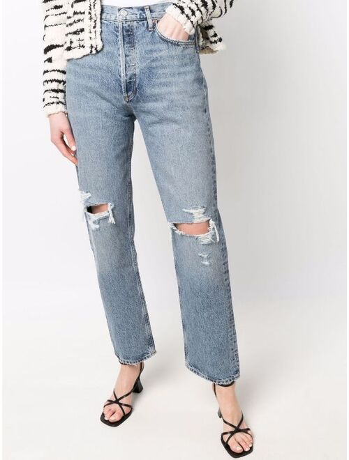 AGOLDE '90s Pinch Waist ripped-detail jeans