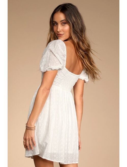 Lulus Sunny Day Stunner White Eyelet Embroidered Babydoll Dress