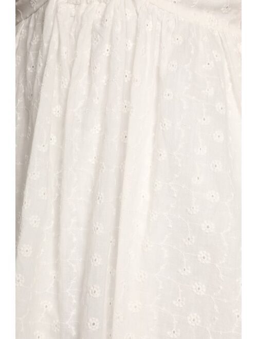 Lulus Sunny Day Stunner White Eyelet Embroidered Babydoll Dress
