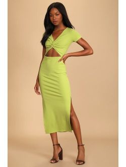 Style Twist Lime Green Twist Front Cutout Midi Dress