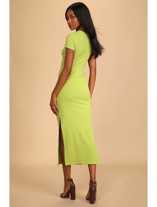 Lulus Style Twist Lime Green Twist Front Cutout Midi Dress